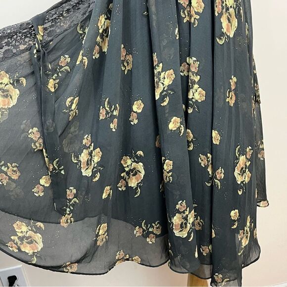 Free People Floral Trapeze Swing Dress Gray Yellow M - Picture 2 of 8